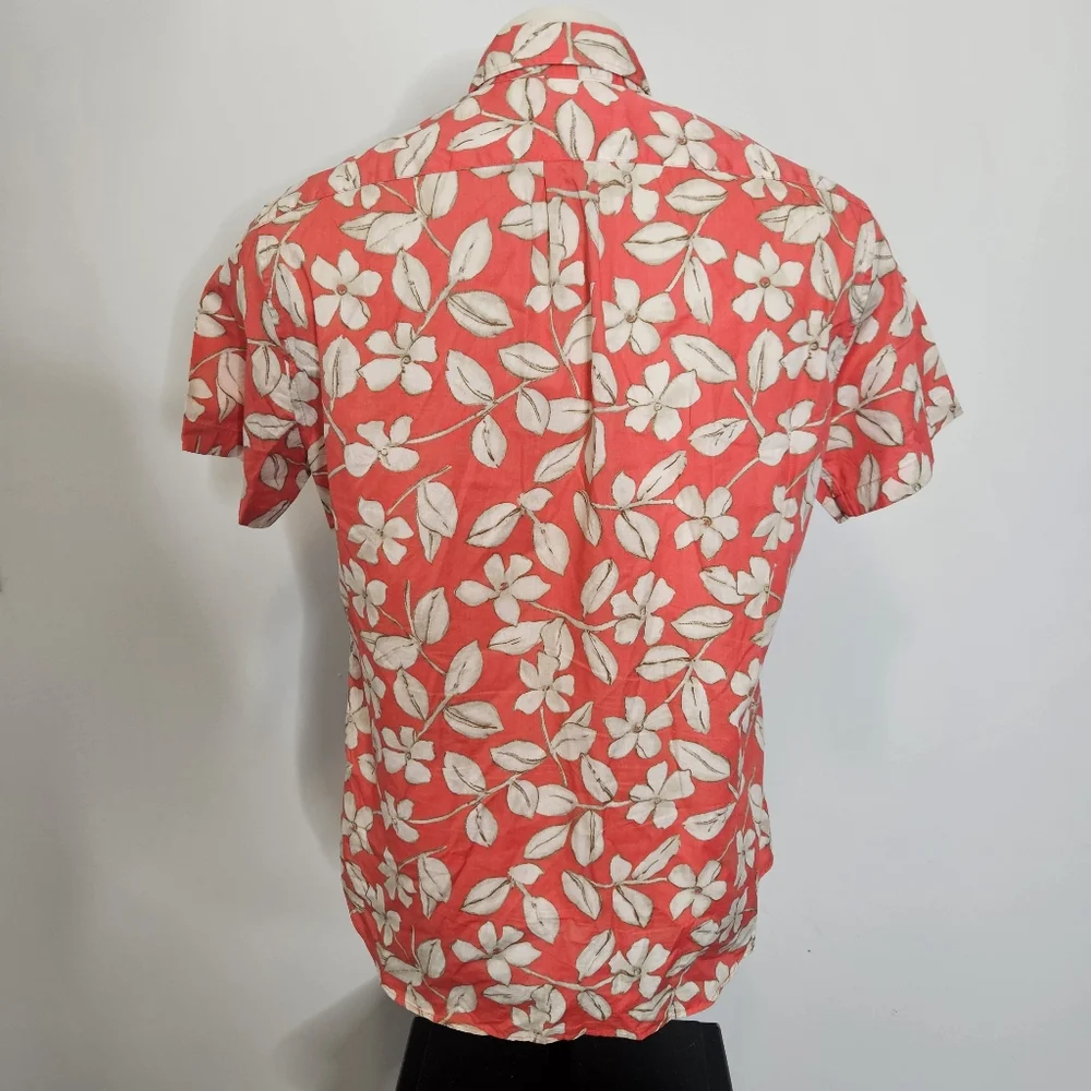 J.Crew Shirt Coral Floral Hawaiian Aloha Short‎ Sleeve Button Down Mens Medium
